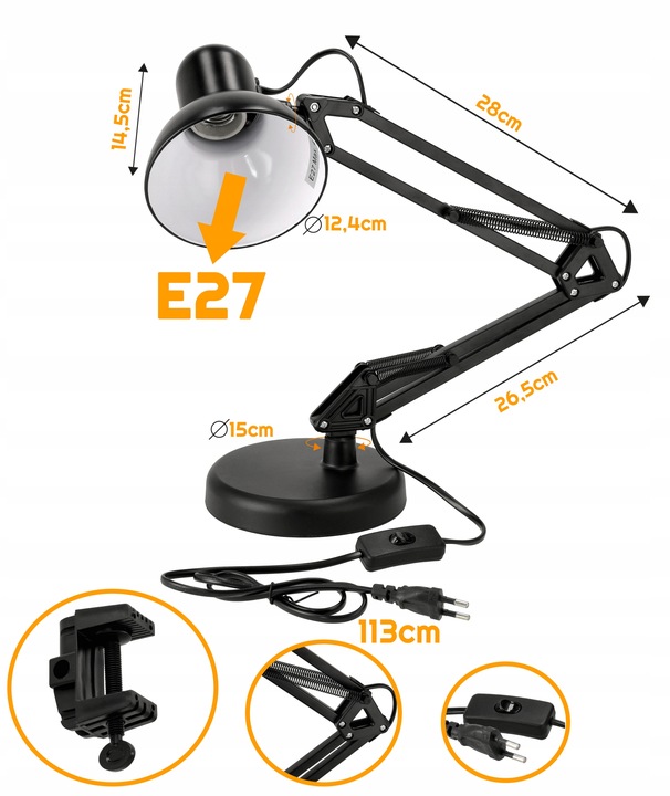 Lampka Biurkowa Do Czytania Kreślarska LED 1xE27