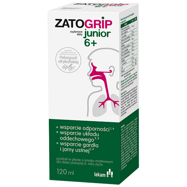 Zatogrip Junior Czarny Bez Pelargonia Afrykańska Wspiera Odpornosć 120 ml