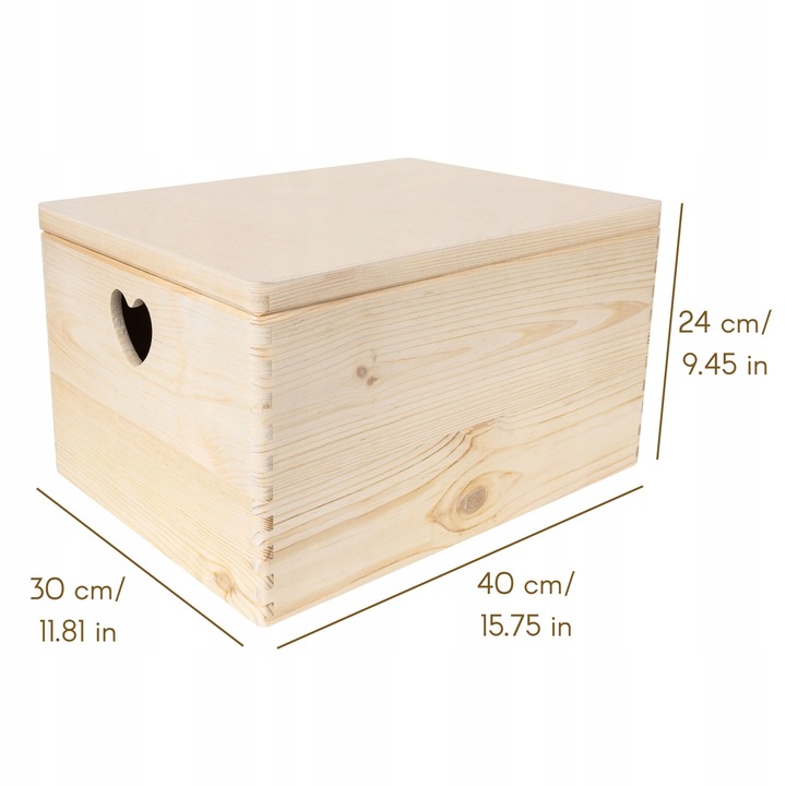 Pudełko drewniane z uchwytami w serca skrzynka do przechowywania 40x30x24cm