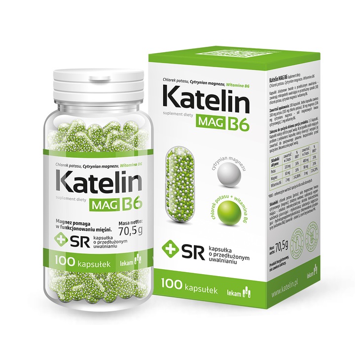 Katelin Mag B6 Potas I Magnez O Przedłużonym Uwalnianiu 100 Kapsułek