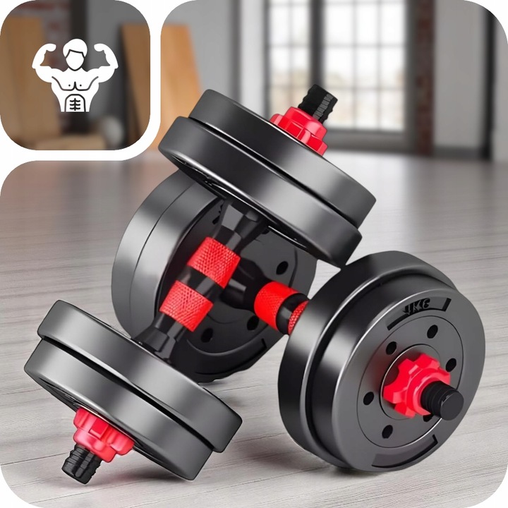 HANTLE 10kg BITUMICZNE 2x5kg + GRYF SZTANGA ZESTAW HANTLI REGULOWANYCH