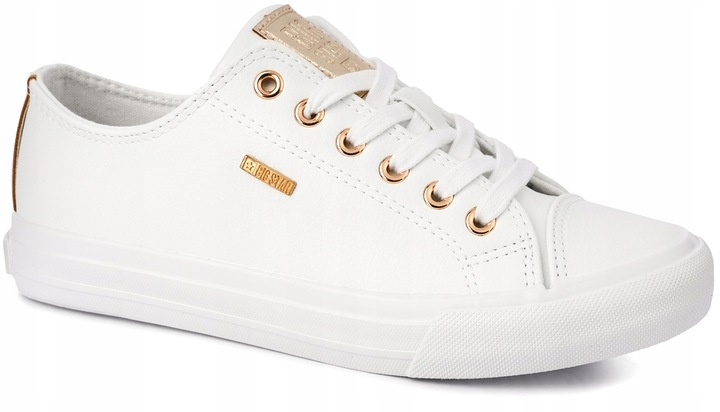 BIG STAR DAMSKIE BIAŁE TRAMPKI ZE ZŁOTYM TEKSTYLNE KLASYCZNE EKOSKÓRA r. 39