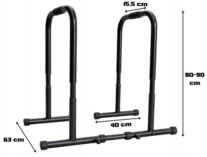 STABILNE STALOWE PORĘCZE DO DIPÓW ćwiczeń pompek, dipy WYSOKIE 90cm KUDDA