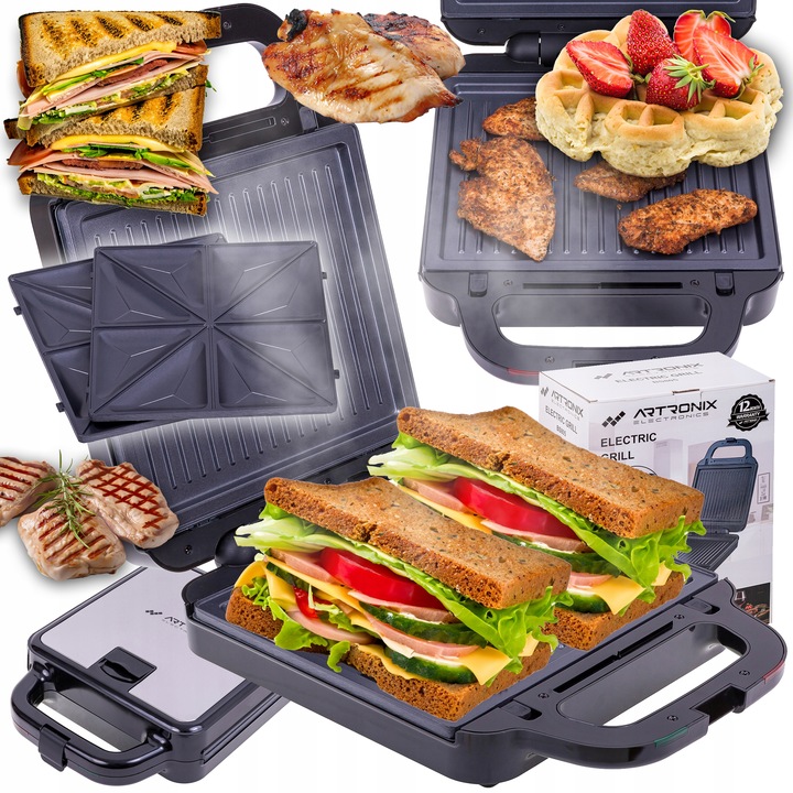 OPIEKACZ GOFROWNICA TOSTER DO KANAPEK GRILL WYMIENNE WKŁADY 3w1 MOC