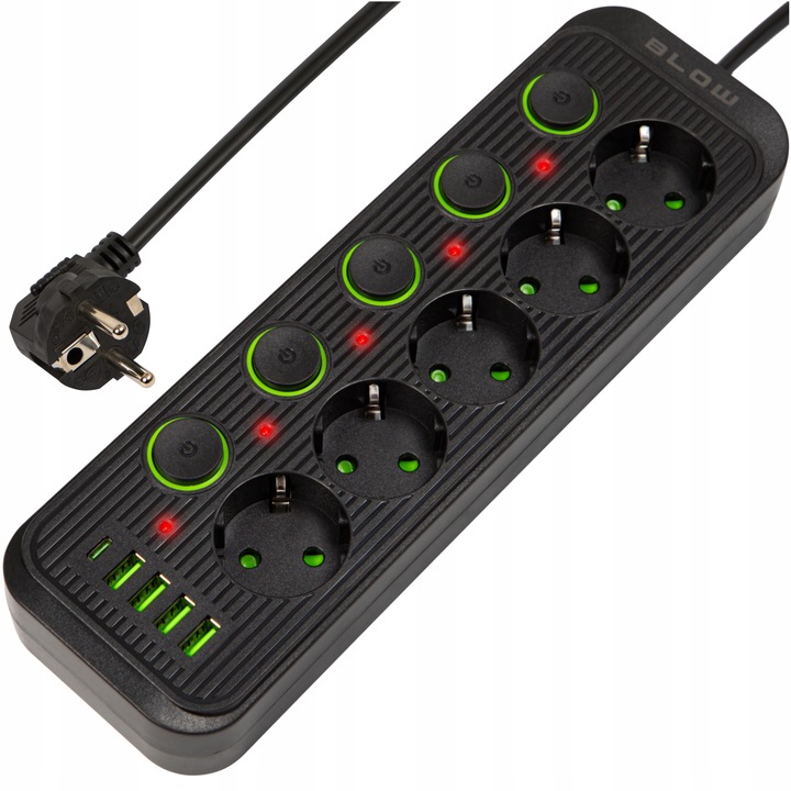 PRZEDŁUŻACZ LISTWA ZASILAJĄCA ŁADOWARKA 4x USB 5 GNIAZD 5m USB TYP-C
