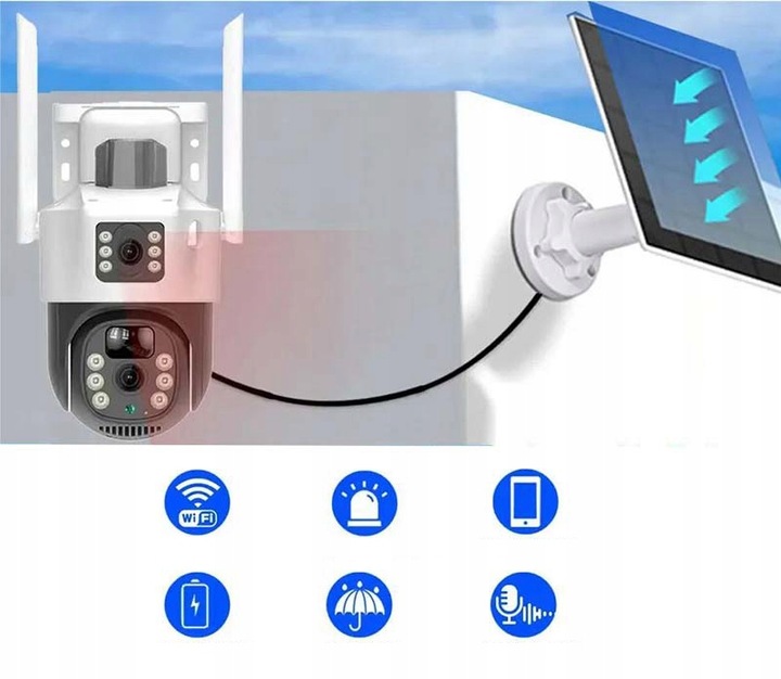 PODWÓJNA KAMERA SOLARNA 2W1 WIFI 2X4MP ZEWNĘTRZNA OBROTOWA BEZPRZEWODOWA