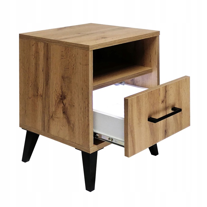 Stolik Nocny z Szufladą Oświetlenie LED Szafka Nocna złożona Loft DĄB
