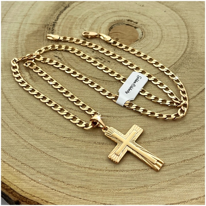 ZŁOTY NASZYJNIK KOMUNIJNY Z KRZYŻYKIEM 18K ŁAŃCUSZEK ZAWIESZKA + GRAWER