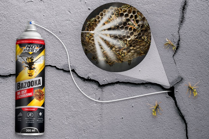 SILNY SPRAY PREPARAT OPRYSK ŚRODEK NA OSY SZERSZENIE GNIAZDA BAZOOKA