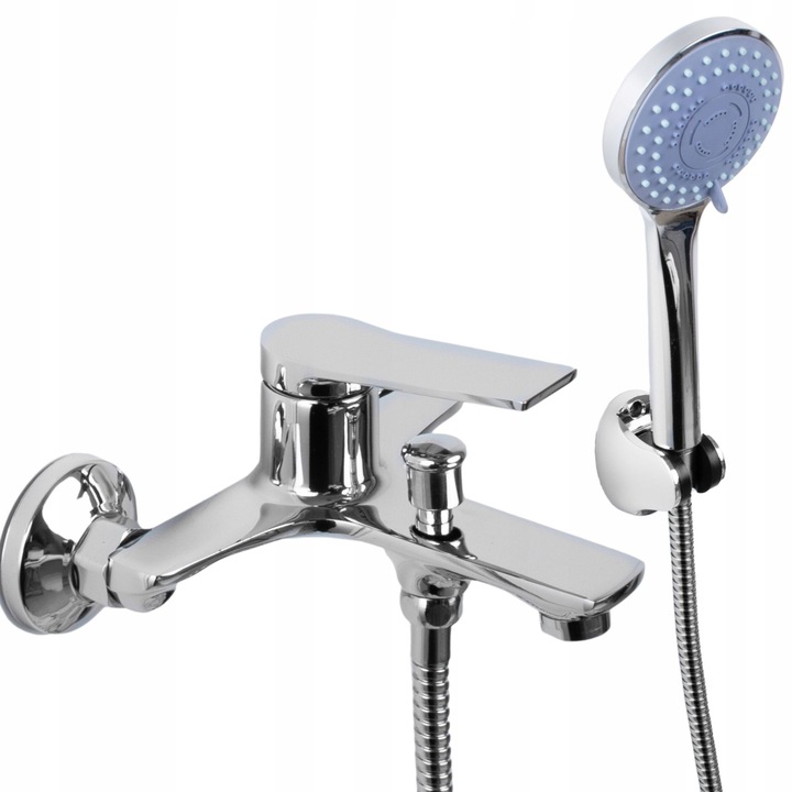 Bateria wannowa ścienna z prysznicem chrom srebrna słuchawka z wężem YOKA