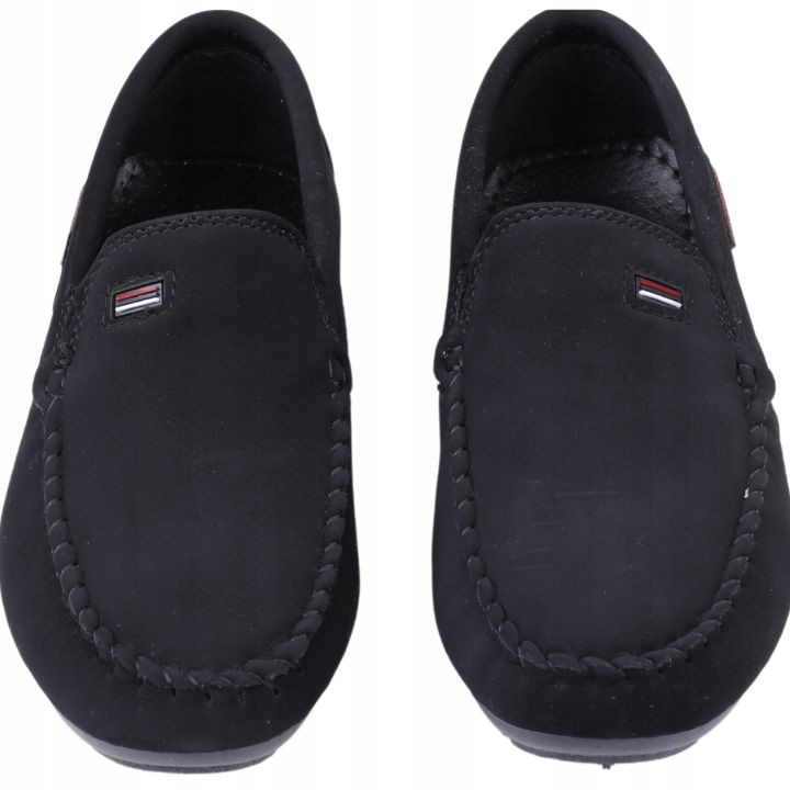 CZARNE MOKASYNY CHŁOPIĘCE PÓŁBUTY ZAMSZOWE WSUWANE BUTY NA KOMUNIĘ