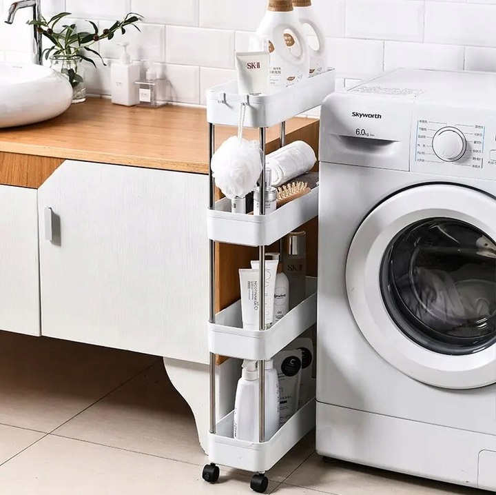 PÓŁKA ŁAZIENKOWA KUCHENNA SZAFKA NA KÓŁKACH REGAŁ 4 POZIOMOWY Z HACZYKAMI