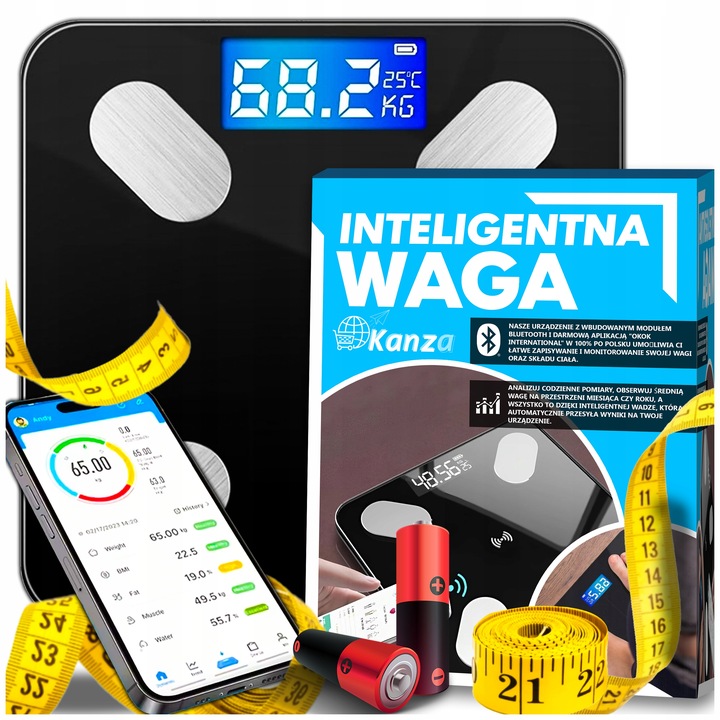 WAGA ŁAZIENKOWA ANALITYCZNA SLIM 180KG SMART+ 31w1 ANDROID iOS + CENTYMETR