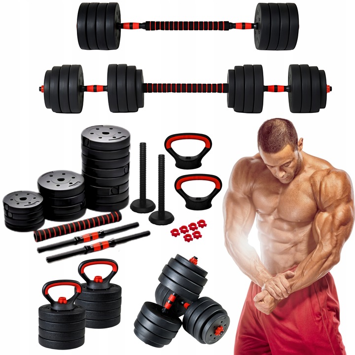 In_Stock Hantle bitumiczne 40kg 2x20kg uchwyty do pompek KETTLEBELL zestaw