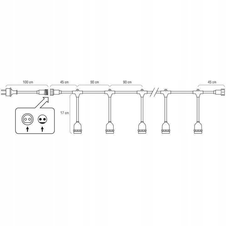 Girlanda Ogrodowa Świetlna 10m + 10x Żarówka LED 1W 2700K Zewnętrzna IP65