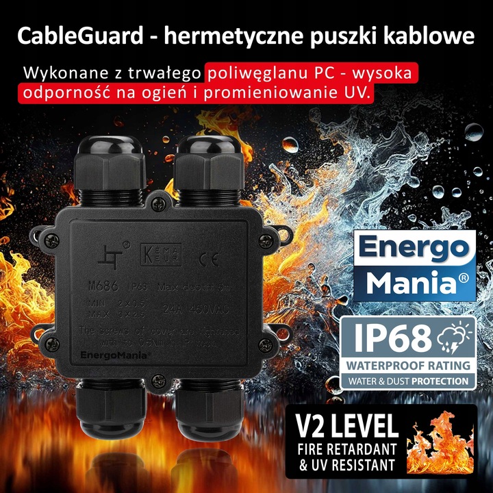 Poczwórna hermetyczna puszka kablowa instalacyjna IP68 CableGuard
