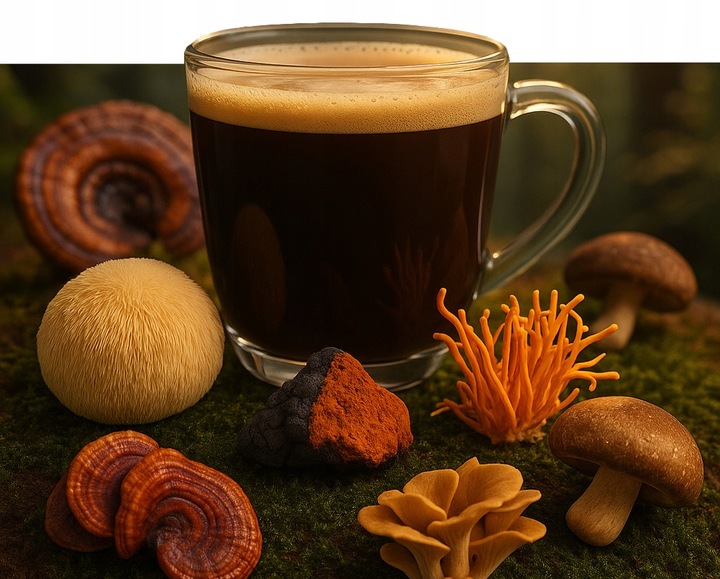 KAWA Z GRZYBÓW 9 w 1 Lions Mane Cordyceps Chaga Reishi MCT Błonnik