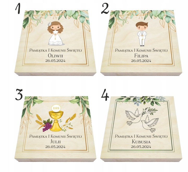 Pamiątka Pierwszej Komunii Świętej pudełko prezent kartka komunia