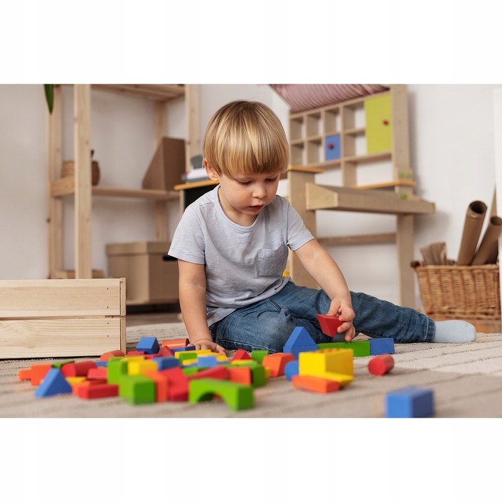 Klocki Drewniane Zestaw 100szt Układanka Miasto Edukacyjne Kolorowe Sorter