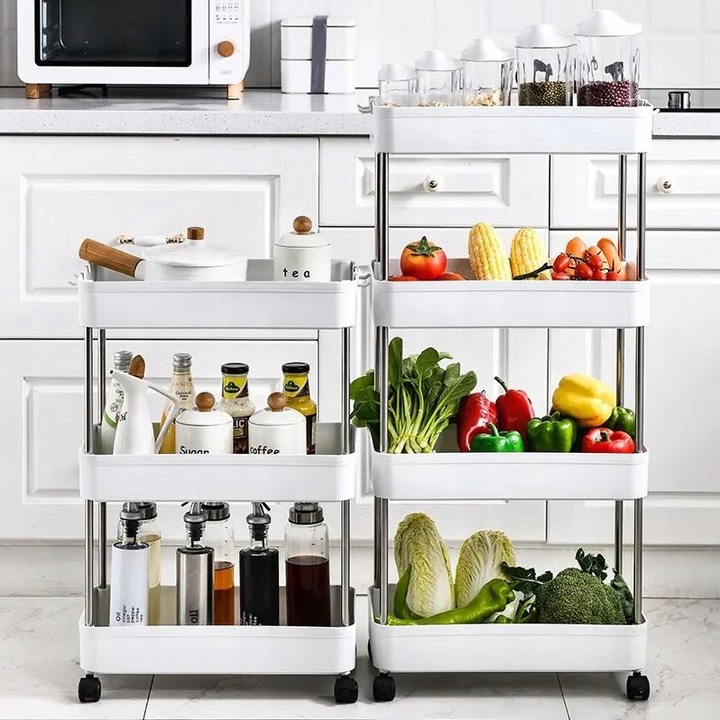 PÓŁKA ŁAZIENKOWA KUCHENNA SZAFKA NA KÓŁKACH REGAŁ 4 POZIOMOWY Z HACZYKAMI