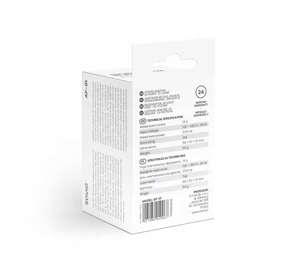 Adapter podróżny Przejciówka USA na EU Gniazdo US Wtyczka EU PL SAVIO