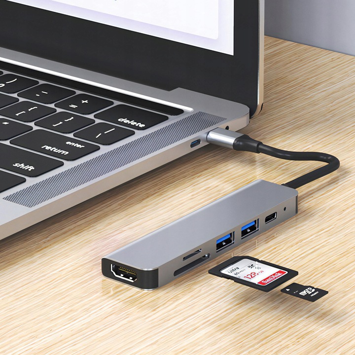 HUB USB ADAPTER 6W1 ROZDZIELACZ ROZGAŁĘŹNIK USB-C 2X USB 2.0 3.0 HDMI PD SD