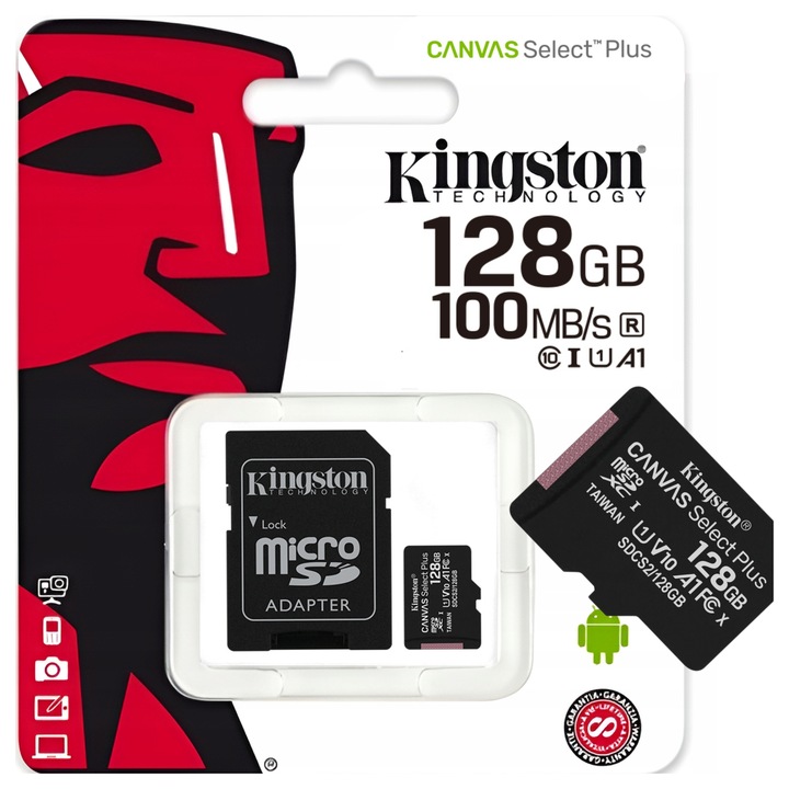 Karta pamięci Micro SD 128GB KINGSTON SDCS2 C10 V10 A1 100Mb/s Adapter