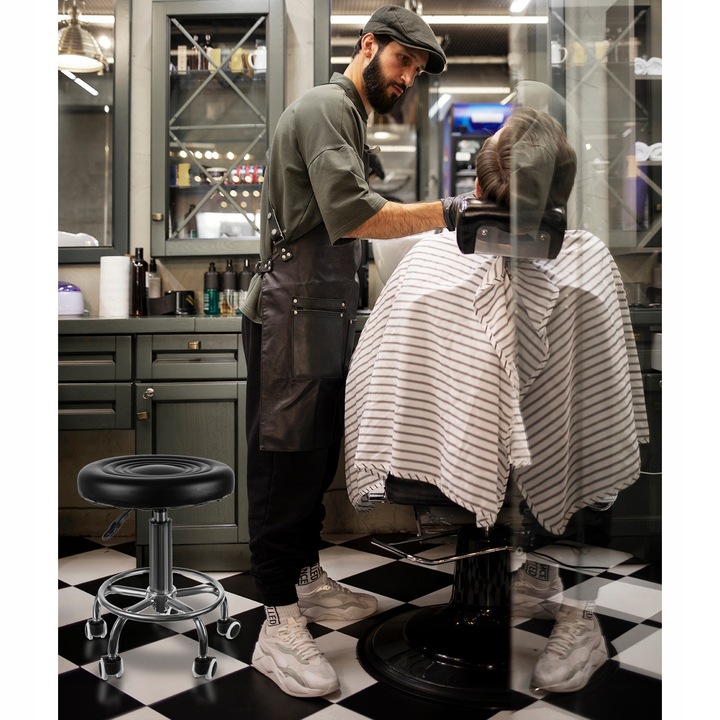 Hoker Krzesło Barowe Barowy Stołek Taboret Obrotowe Czarne Regulowane