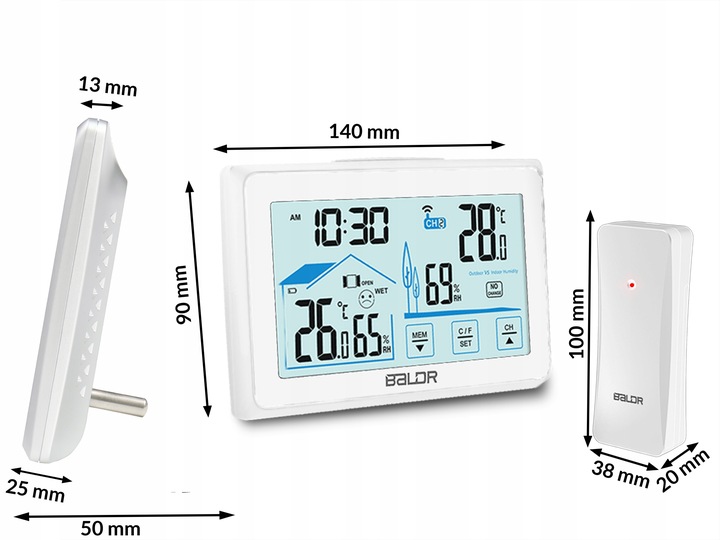 BEZPRZEWODOWA STACJA POGODOWA POGODY HIGROMETR + CZUJNIK