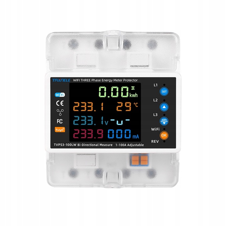 Licznik energii prądu 3-fazowy 2-kierunki PV przekaźnik 100A LCD WiFi