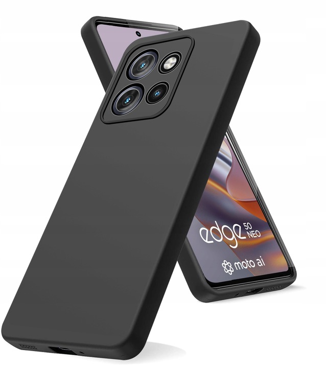 Etui do Motorola Moto EDGE 50 Neo silikonowe MATOWE CZARNE + Szkło ochronne