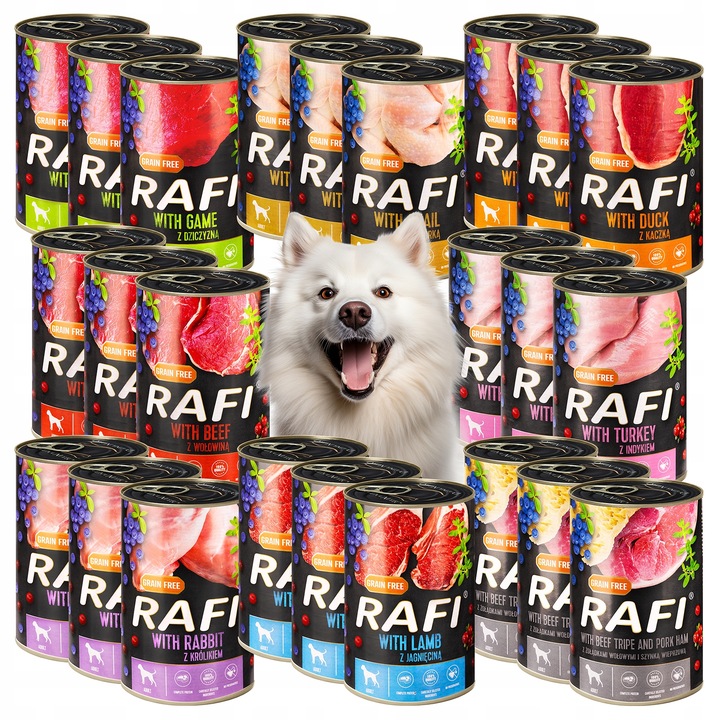 MOKRA KARMA DOLINA NOTECI RAFI ADULT BEZ ZBÓŻ PUSZKA MIX SMAKÓW 24 x 400G