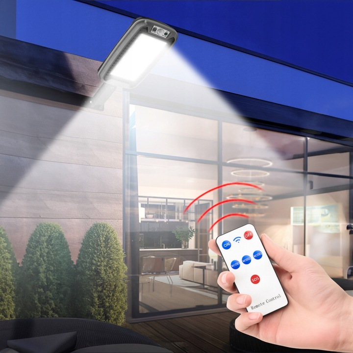 LAMPA SOLARNA LED 600W Z CZUJNIKIEM RUCHU I ZMIERZCHU ZEWNĘTRZNA +