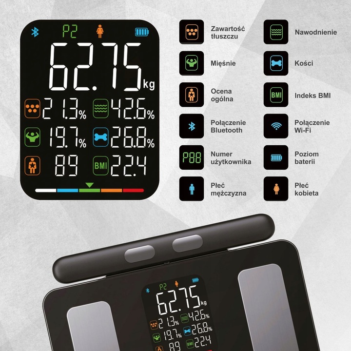 Waga łazienkowa z uchwytem, elektroniczna, precyzyjna skład ciała,