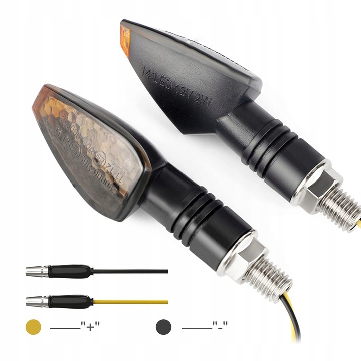 4x KIERUNKOWSKAZY MOTOCYKLOWE QUADA HOMOLOGACJA 12 V CZARNE DYMIONE 14 LED