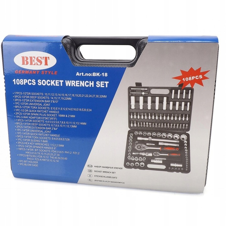 ZESTAW KLUCZY NASADOWYCH KLUCZE NASADOWE 108 EL.