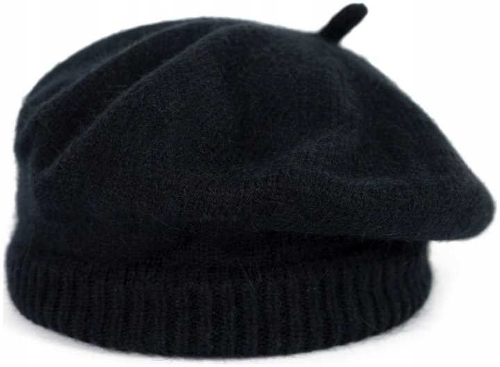 Beret damski angorowy Knitted Moments - ciepły, angora Czarny