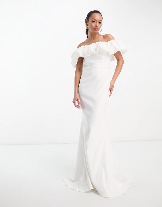 TRUE VIOLET SUKNIA ŚLUBNA MARSZCZENIE ODKRYTE RAMIONA KKZ NG7__M