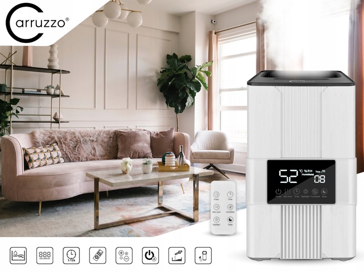 Nawilżacz powietrza AUTOMATYCZNY AROMATERAPIA 5w1 LCD +3 OLEJKI FILTR PILOT