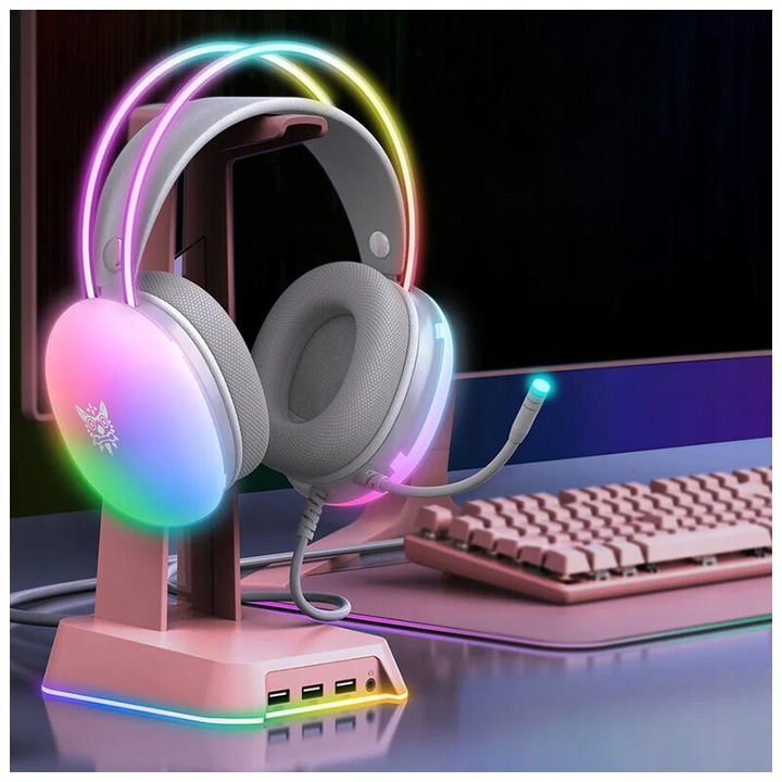 SŁUCHAWKI GAMINGOWE NAUSZNE Z MIKROFONEM RGB PRZEWODOWE ONIKUMA X25 PC USB