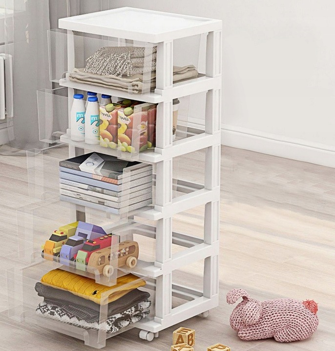 PLASTIKOWY POJEMNIK REGAŁ KOSZ NA ZABAWKI SZUFLADY 5 PÓŁEK na kółkach