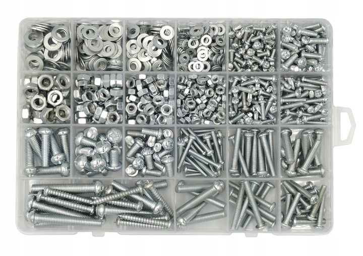 ZESTAW ŚRUBEK ŚRUB I NAKRĘTEK 1100szt W PUDEŁKU ŚRUBKI NAKRĘTKI M3 M4 M5 M6