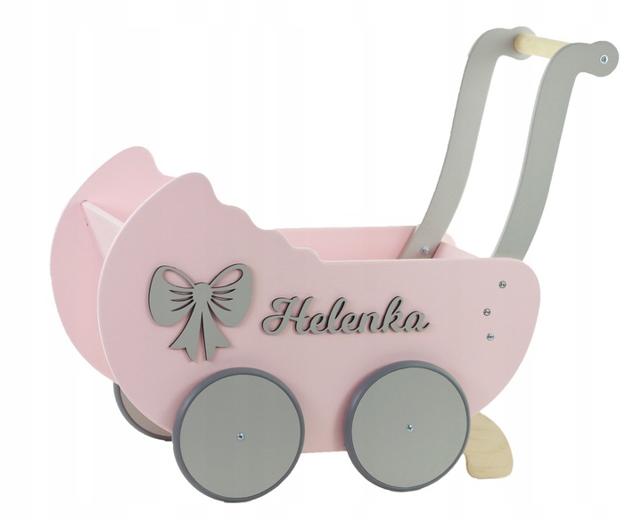 DREWNIANY WÓZEK DLA LALEK + IMIĘ prezent na roczek
