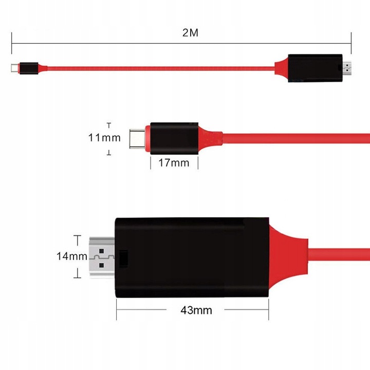 KABEL HDMI USB-C 3.1 TYP C KABEL ADAPTER MHL 2m 4K dla SMARTFONA