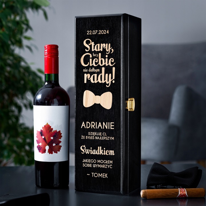 PODZIĘKOWANIE DLA ŚWIADKA PREZENT DLA ŚWIADKA DREWNIANA SKRZYNKA NA WINO
