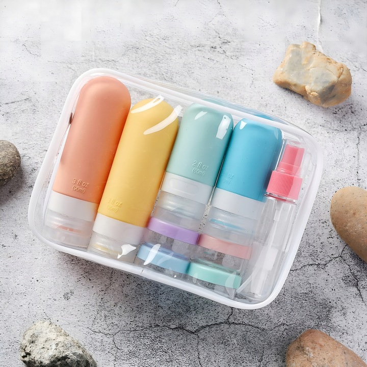 KOSMETYCZKA PODRÓŻNA POJEMNIKI DO SAMOLOTU BUTELKI ZESTAW PODRÓŻNY