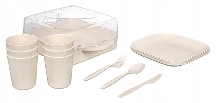 ZESTAW PIKNIKOWY 32 ELEMENTY KUBKI SZTUĆCE POJEMNIK PRZENOŚNY