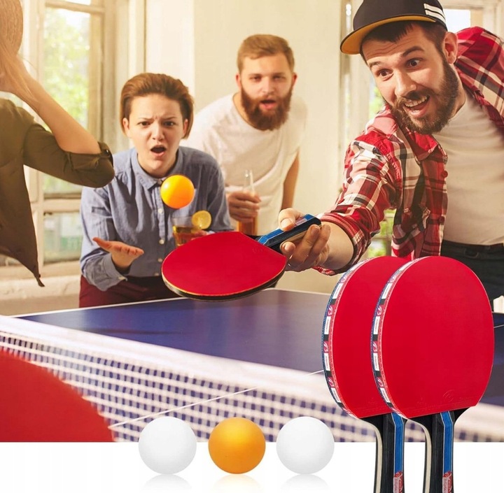 ZESTAW RAKIETEK DO TENISA STOŁOWEGO Z SIATKĄ + 3 PIŁKI DO PING PONGA