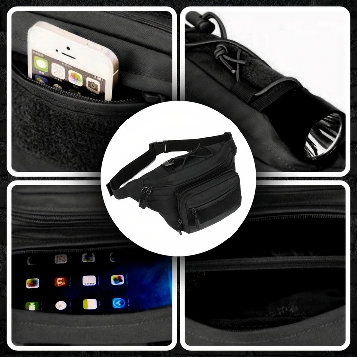 NERKA SASZETKA MĘSKA CZARNA WOJSKOWA biodrówka DUŻA POJEMNA TAKTYCZNA TORBA