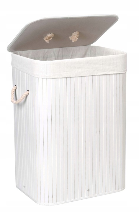 KOSZ BAMBUSOWY NA PRANIE BIELIZNĘ BIAŁY POJEMNIK ŁAZIENKOWY ORGANIZER 80L